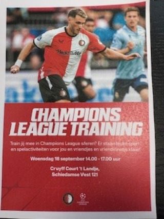 Champions League Training: 18/09 14:00-17:00 uur